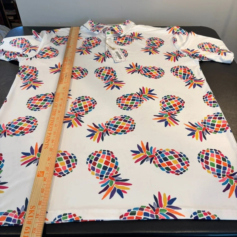 NEW Proud 90 Golf Polo Shirt Men XL White Pineapple Party Stretch NWT $79 Travel